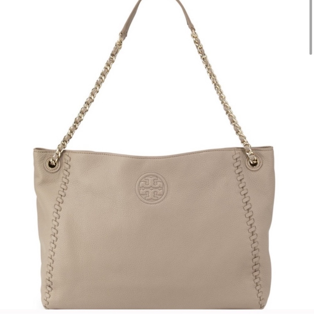 Tory Burch Marion Chain Slouchy Purse Taupey Grey